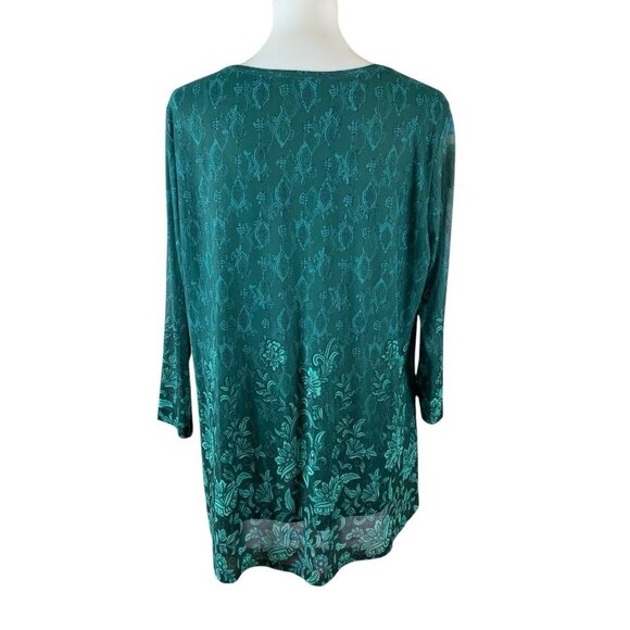 Valolia Green Boho Tunic Top Long Sleeve Floral Flowy Artsy Stretch XXL - Picture 3 of 6